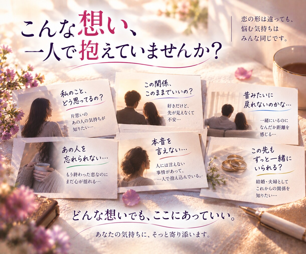 二人の本当の相性をタロットで読み解きます 惹かれる理由も、すれ違う理由も。二人の関係を紐解きます イメージ5