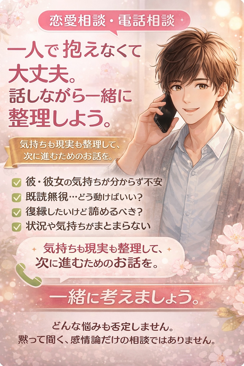 あなたの未来のために尽くします 整理して“次に取る行動”まで一緒に考える恋愛相談 イメージ1