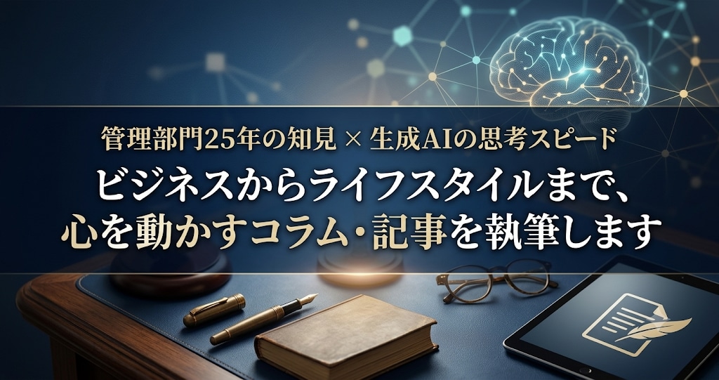 組織論やセカンドライフを深掘りするコラムを書きます 管理部門25年の知見×生成AIで心を動かす記事を執筆します イメージ1