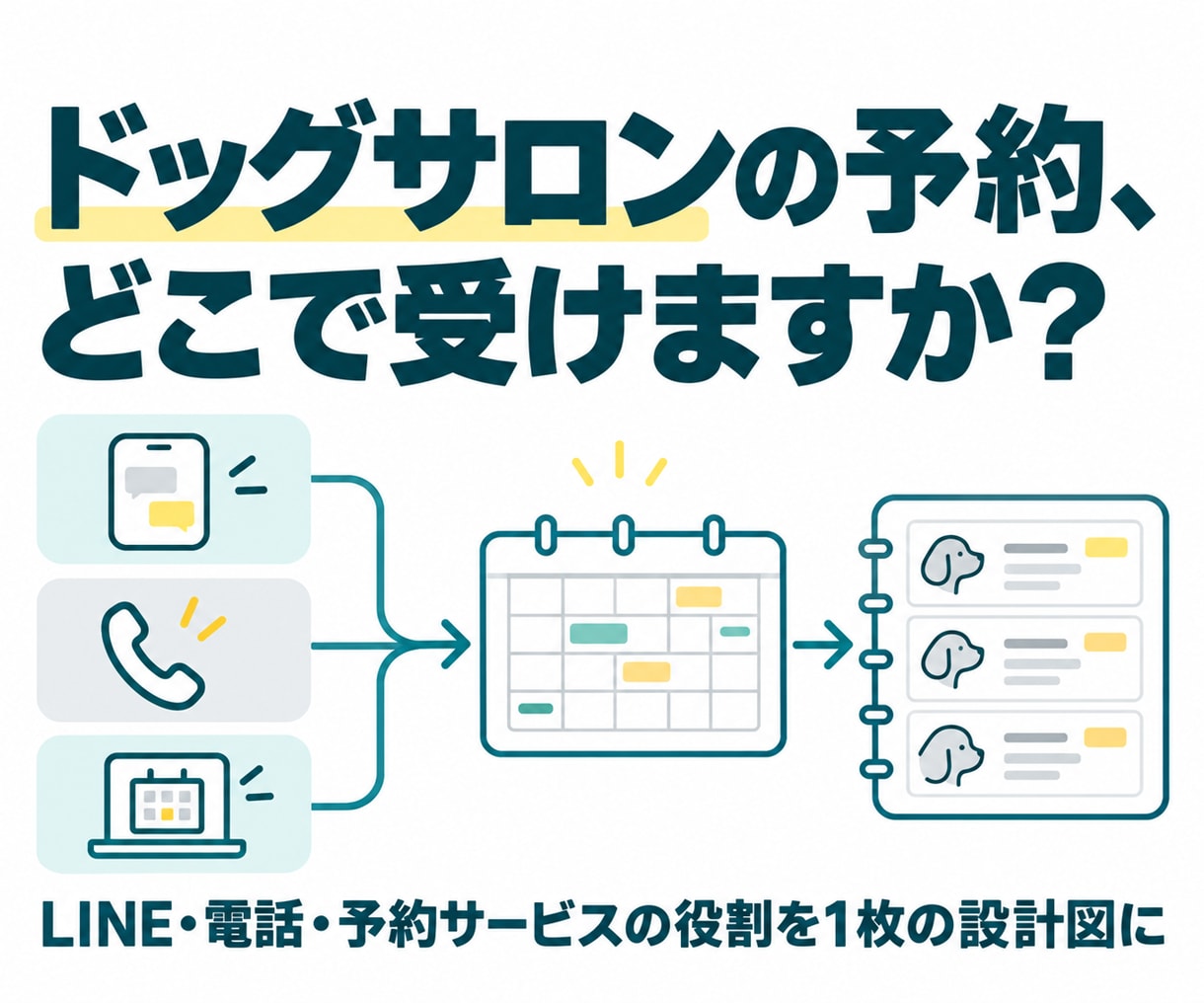 ドッグサロンの予約と顧客管理を設計図にします LINE・電話・予約サービスの役割と流れを1枚に イメージ1