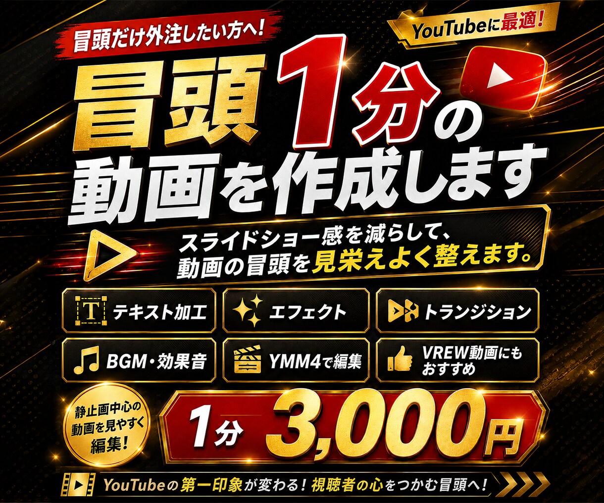 海外の反応・朗読｜冒頭1分程度の動画を作成します スライドショー感を減らして、動画の冒頭を見栄えよく整えます。 イメージ1