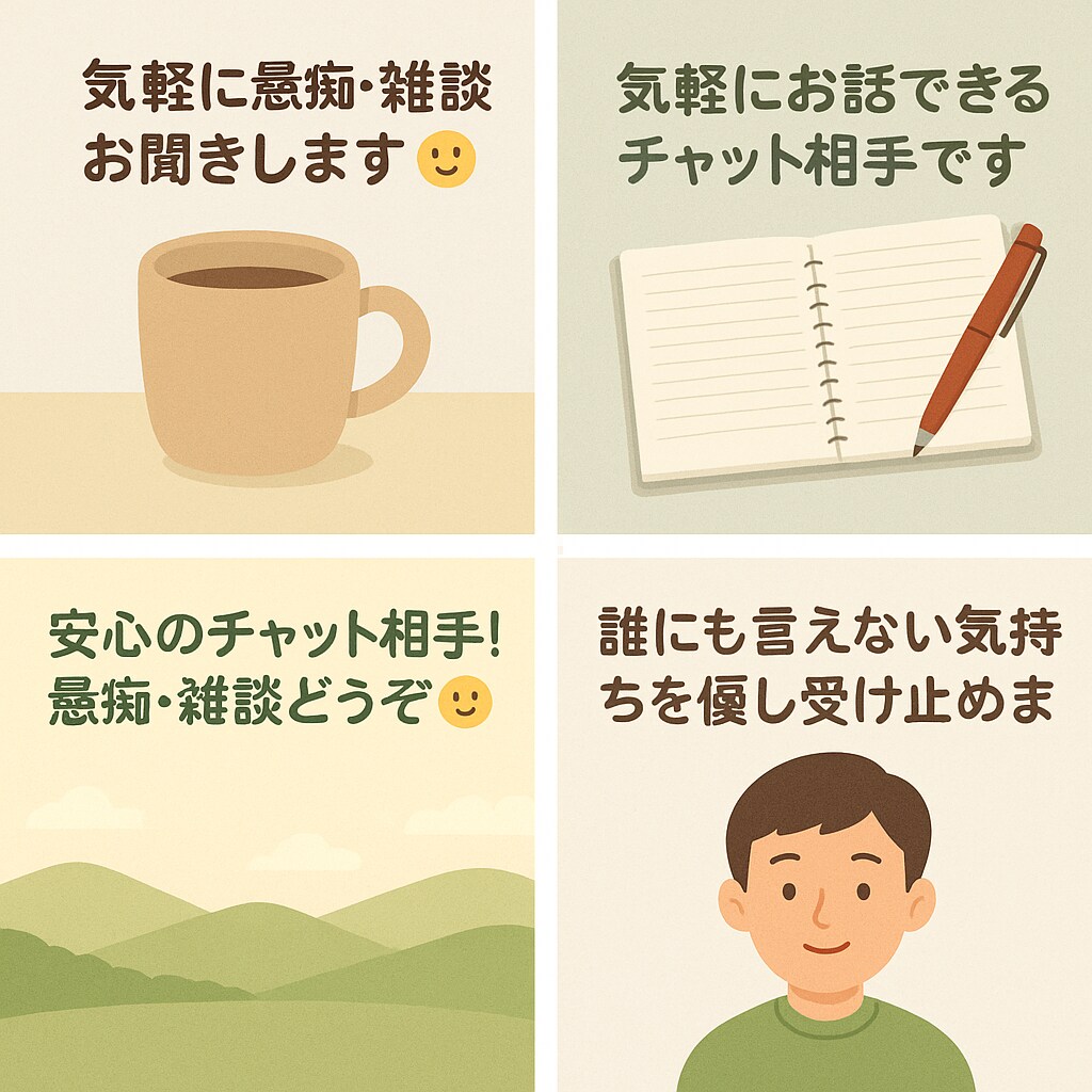 気軽におしゃべり♪ 文字でやさしく受け止めます 安心して話せる、優しいチャット相手 イメージ1