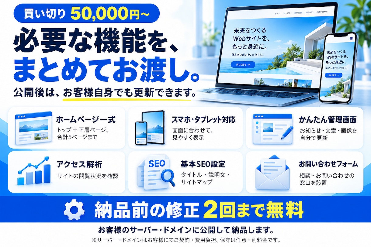 業種別テンプレートでHPを買い切りで作ります 月額なしの買い切り。管理画面付き・スマホ対応 イメージ3