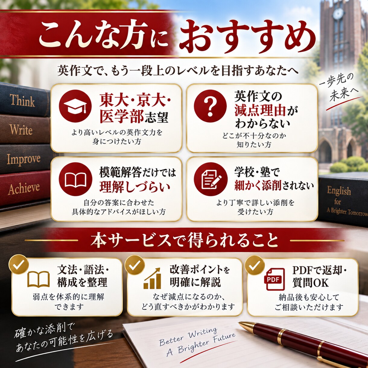 東大卒が難関大の英作文を丁寧に添削しますます 東大・京大・医学部志望向けに減点ポイントまで詳しく解説します イメージ2