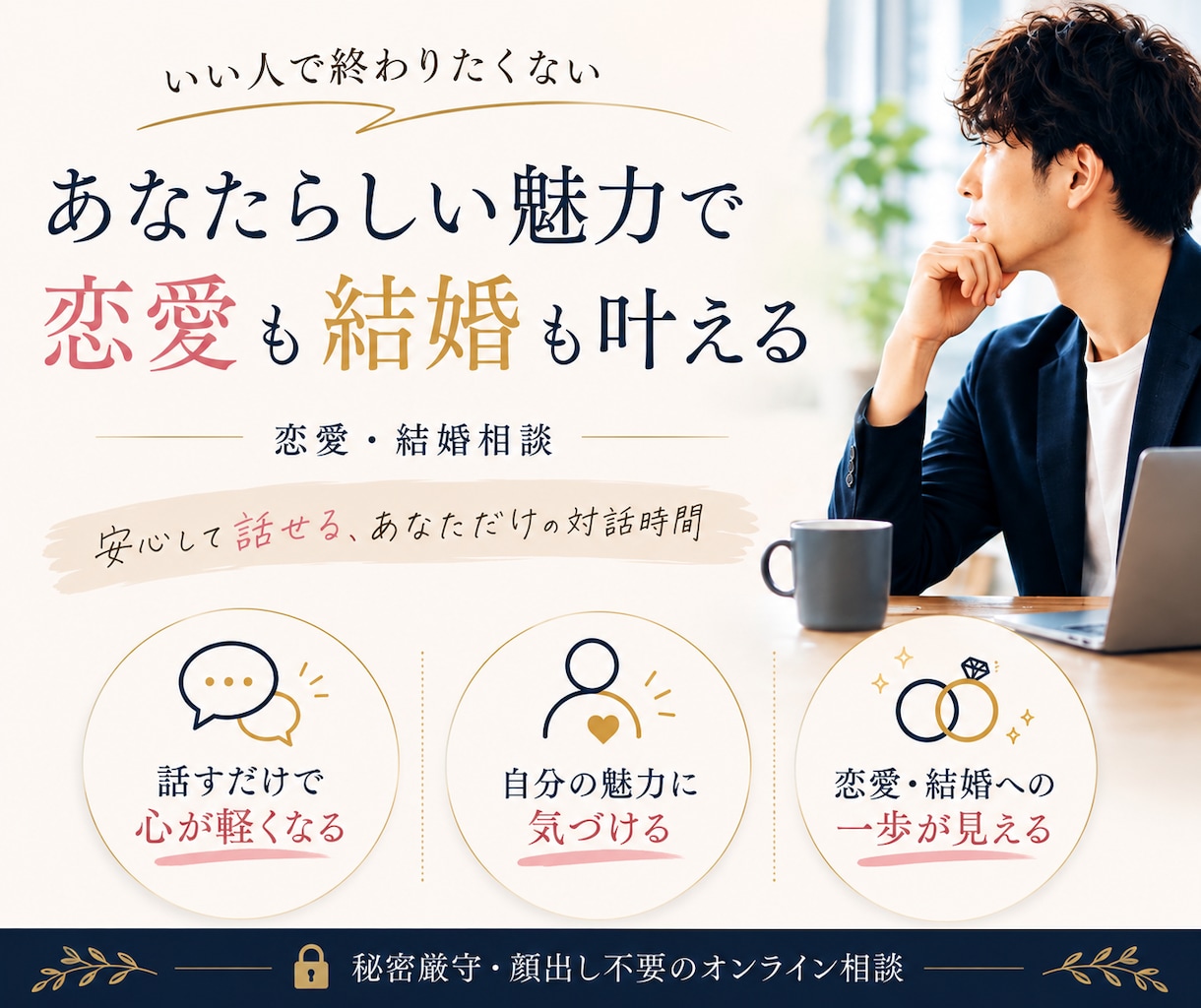 いい人で終わる恋はもう終わり。魅力を磨きます あなたの魅力を見つけて、男の自信を育てます イメージ1
