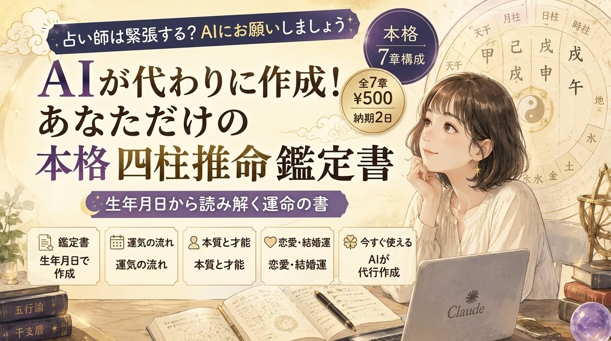 AI×四柱推命であなたの本質と運気を鑑定します 命式・五行・大運まで踏み込んだ、読み応えのある鑑定書です イメージ1