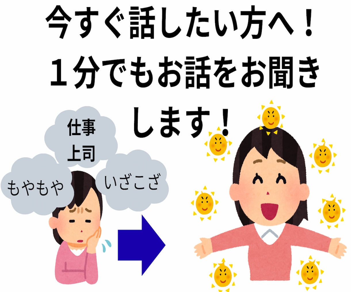 今すぐ話したい方へ！１分でもお話をお聞きします あなたの心の中に大きな太陽を埋め込みます！ イメージ1