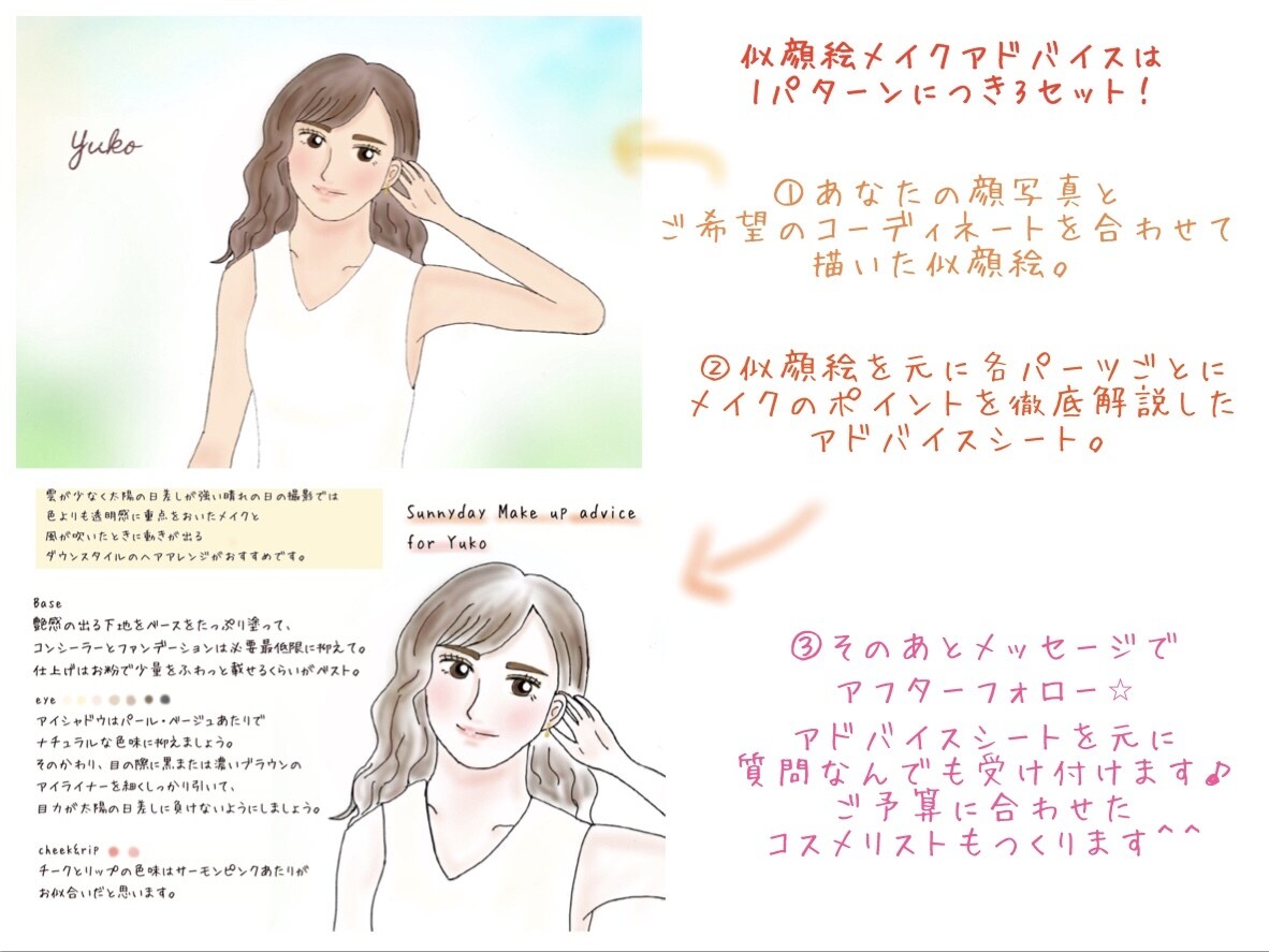 似顔絵付き！TPOに合わせたメイクアドバイスします 似顔絵で提案だから、自分に似合いそうかすぐイメージできる！ イメージ3