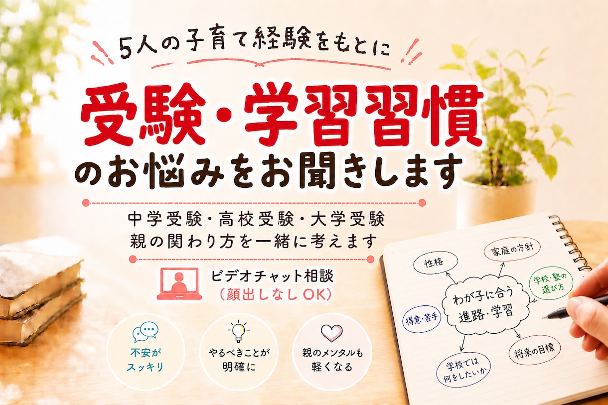 受験・進路・学習のお悩みを一緒に整理します 頭の中を整理して、今やるべきことを明確に イメージ1