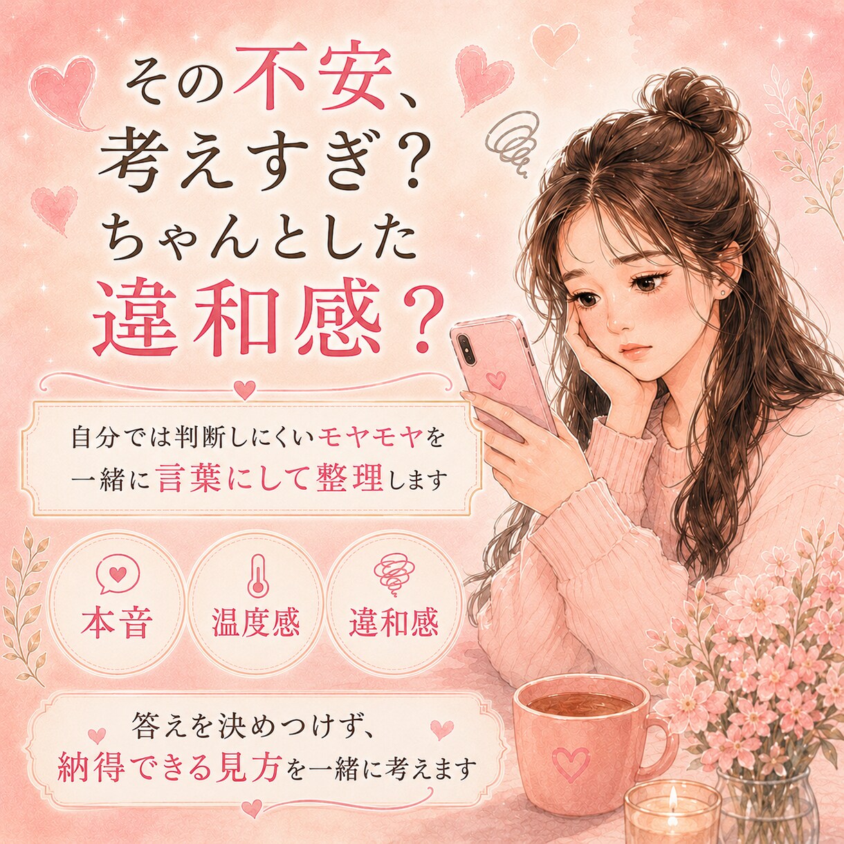 彼の本音と言動の違和感を一緒に見ます 彼の言葉より行動から温度感と違和感を一緒に見ます イメージ8