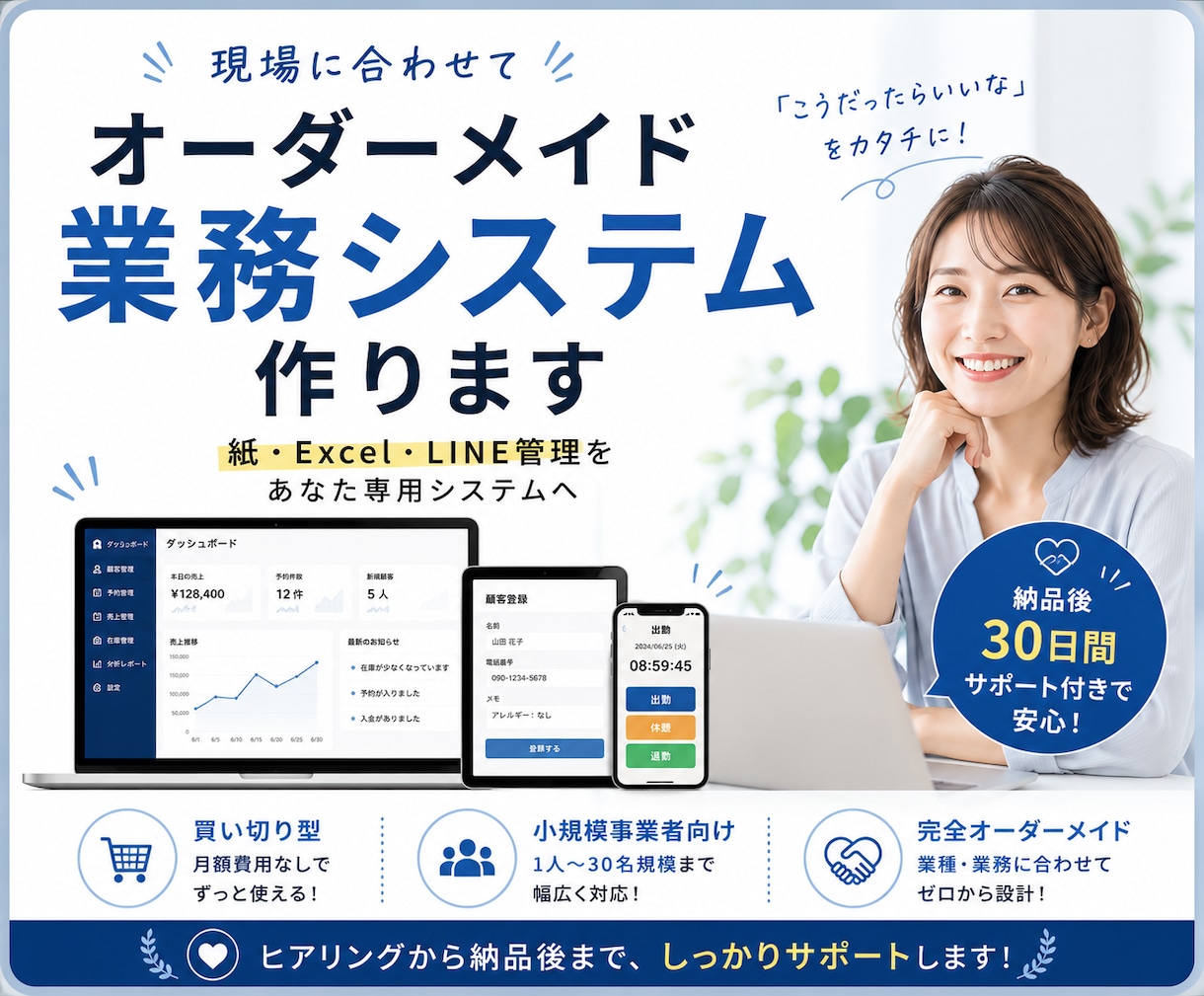 現場に合わせたオーダーメイド業務システムを作ります 「難しい」を「簡単」に。小規模事業所向けも。 イメージ1