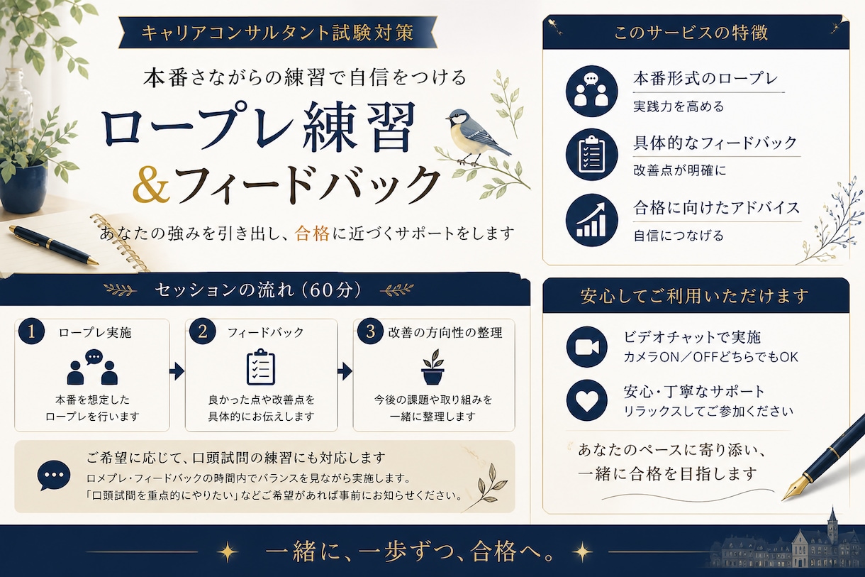 キャリアコンサルタント実技ロープレ練習します 実技オールA合格｜基本＋αで自分らしいロープレへ イメージ2