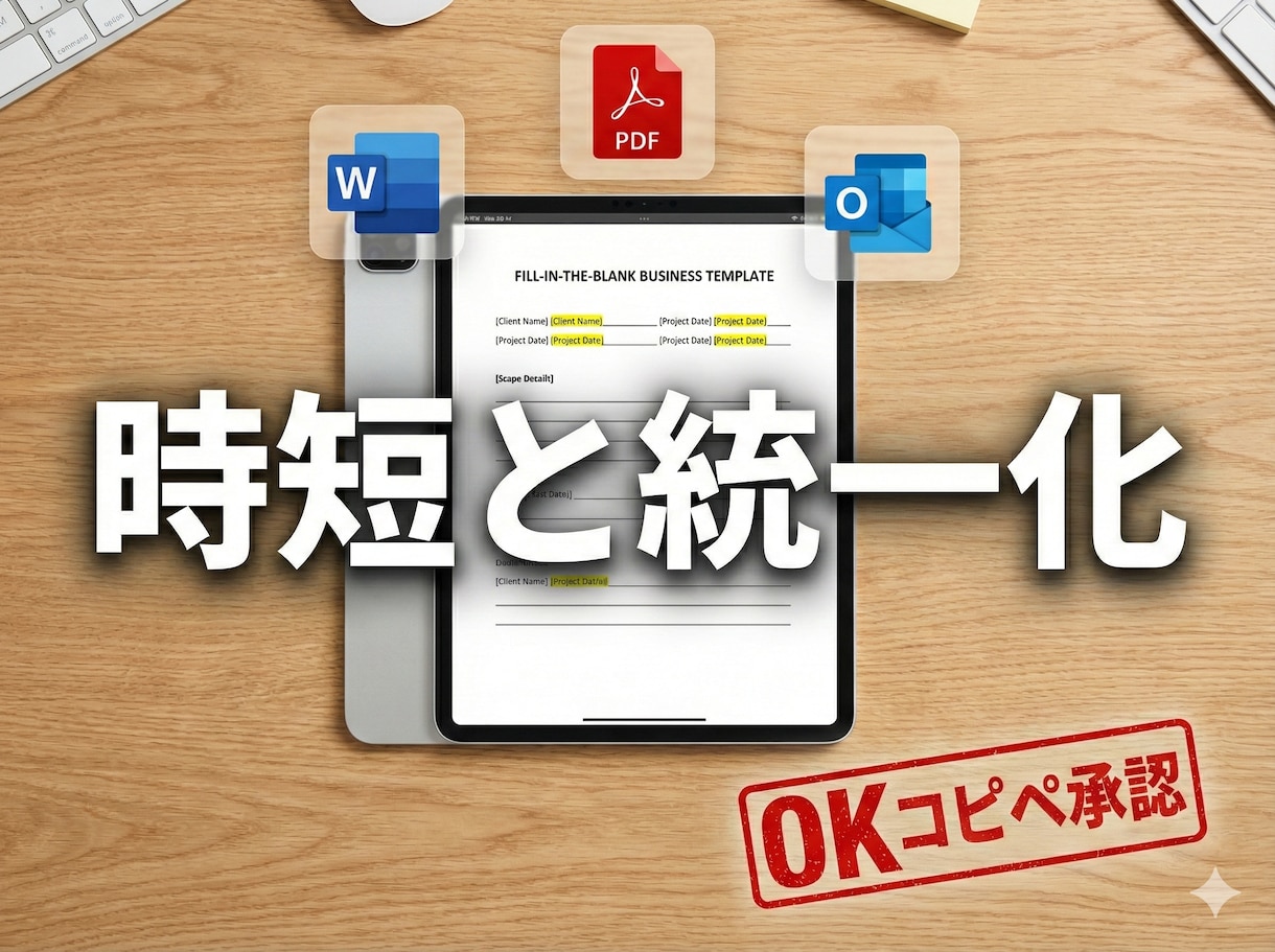 総務・事務の社内文書「穴埋めテンプレ」に整備します 社内文書・取引先とのやり取りを穴埋めテンプレ化 イメージ1