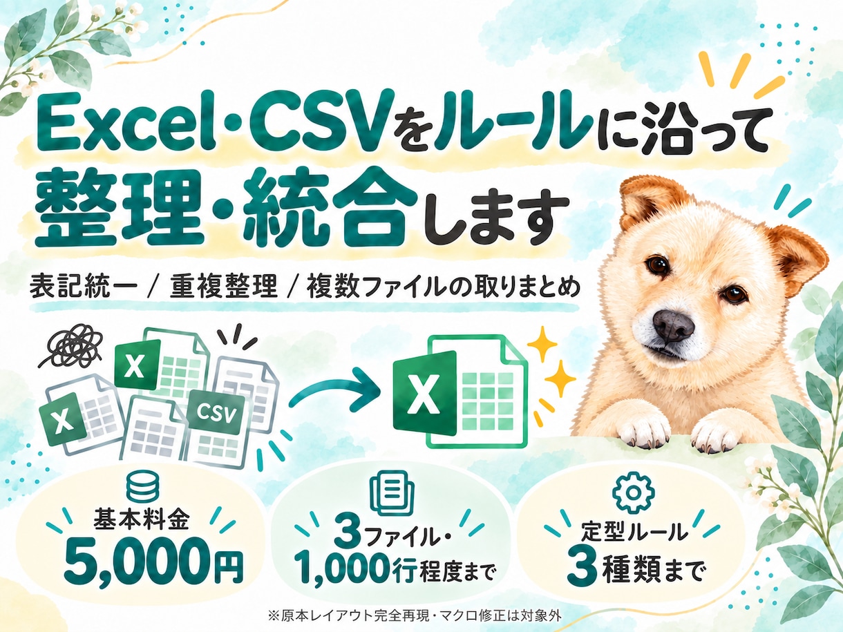 Excel・CSVをルールに沿って整理・統合します 表記統一・重複整理・複数ファイルの取りまとめに対応 イメージ1