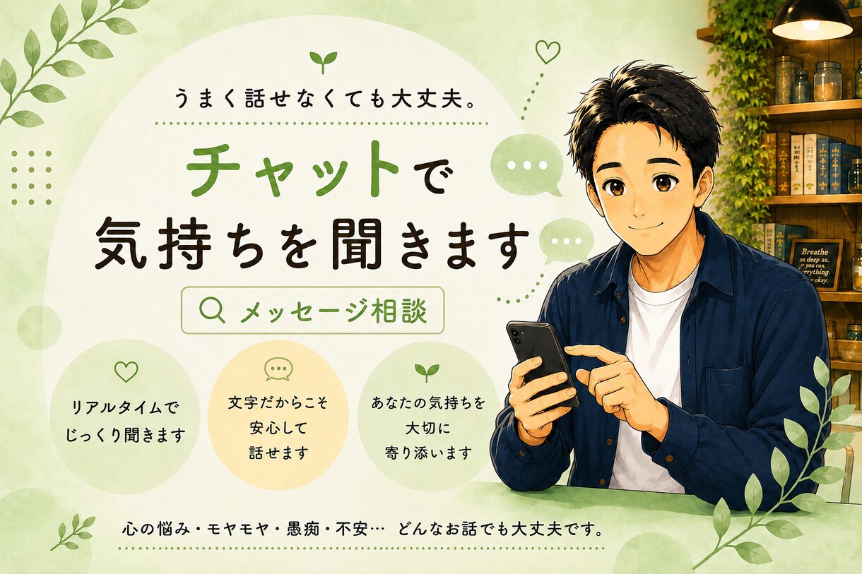 30分チャット☆即レスで悩み・愚痴お聞きします うまく話せなくても大丈夫。100％傾聴・大切にお聞きします イメージ1