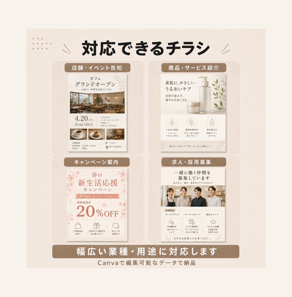 Canvaで編集できるチラシを両面制作します 納品後もご自身で編集可能！おしゃれなチラシを作ります。 イメージ2
