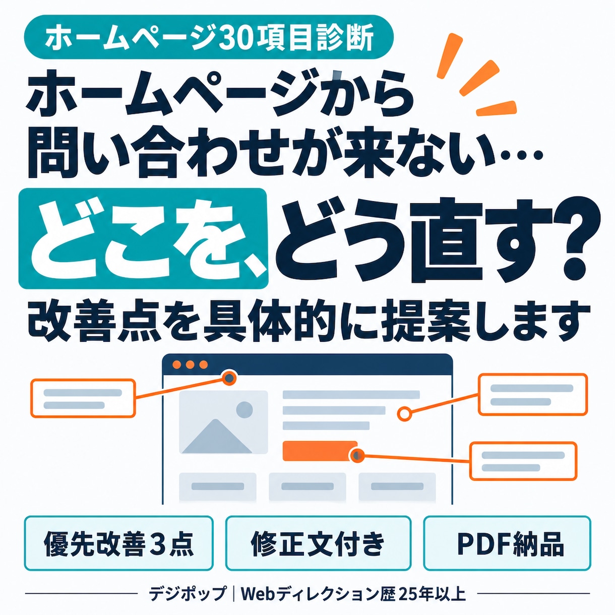 問い合わせが増えないHPの改善点を診断します 30項目チェック＋優先改善３点と修正文をPDF納品 イメージ1