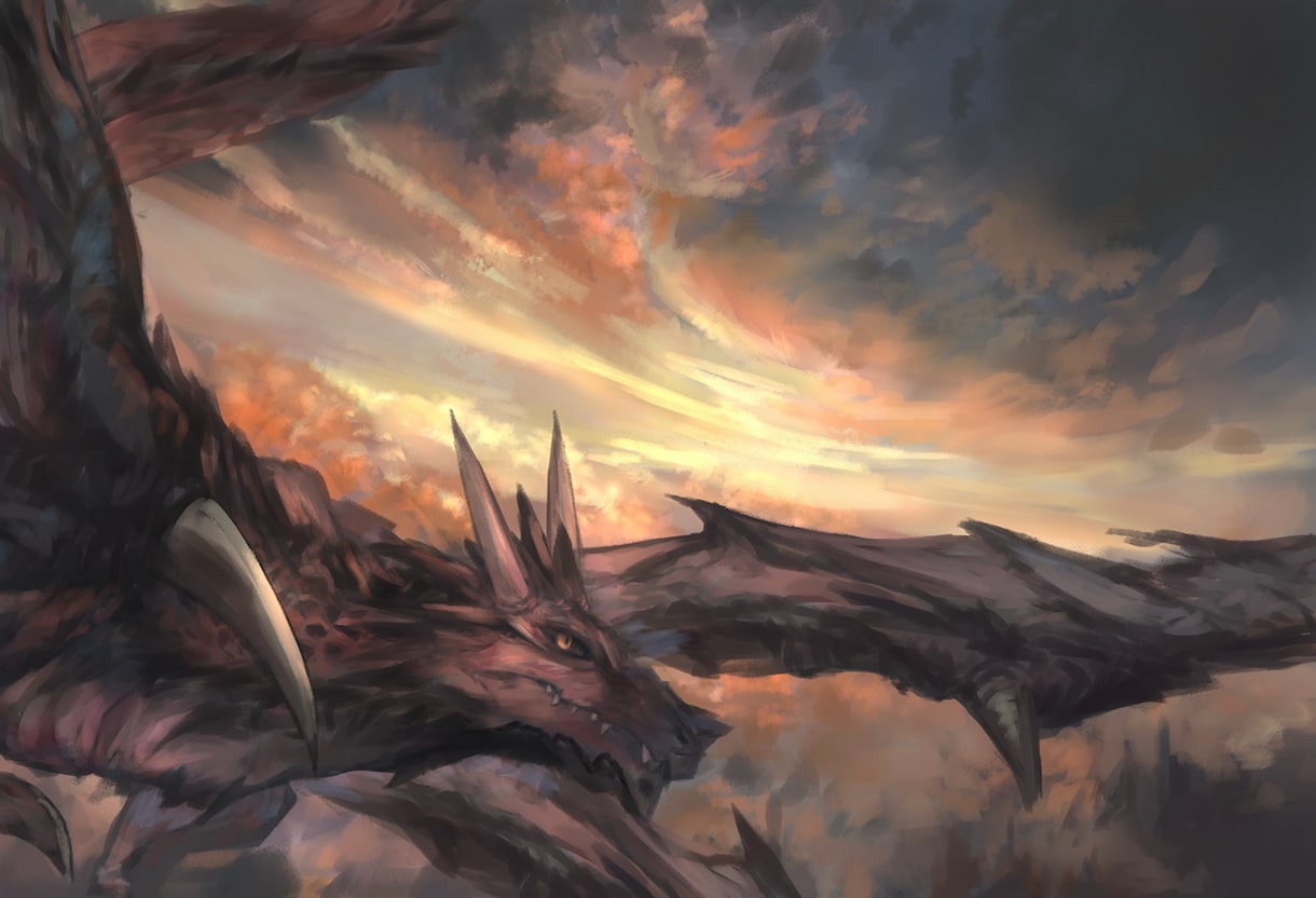 迫力のあるファンタジーイラストを描きます ドラゴン、人物、背景の全てに物語を感じるのイラスト イメージ1