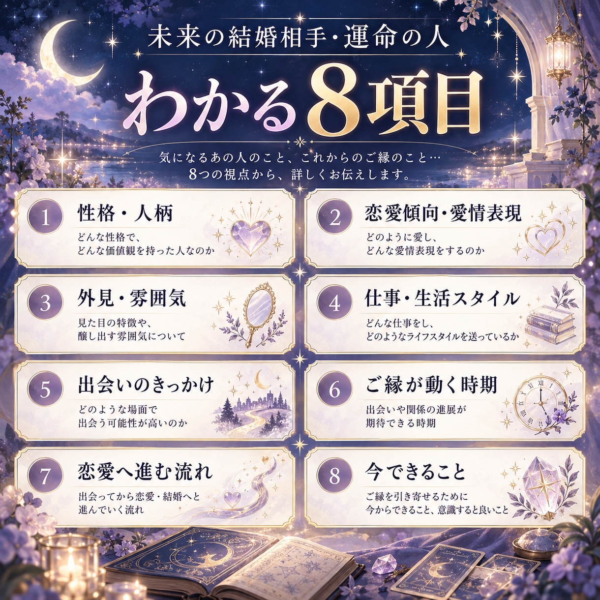 未来の結婚相手・運命の人を8項目で占います 性格・出会い・時期・恋の流れを具体的に鑑定 イメージ2