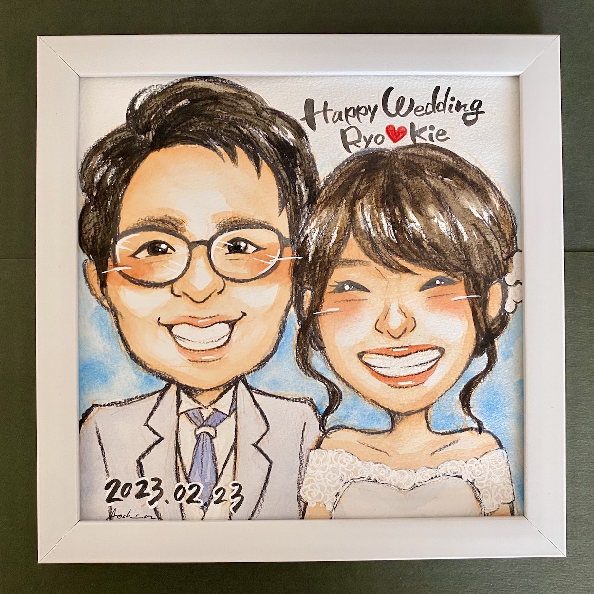 プレゼントや記念日に★可愛い似顔を絵描きます 【送料込/額有り】やさしい雰囲気の手描き似顔絵お描きします イメージ8