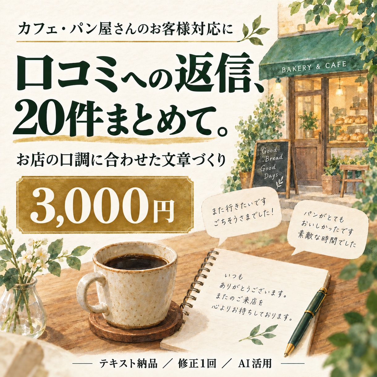 お店の口コミへの返信文を20件作ります 感謝やお詫びをお店らしい丁寧な言葉に整えます イメージ1