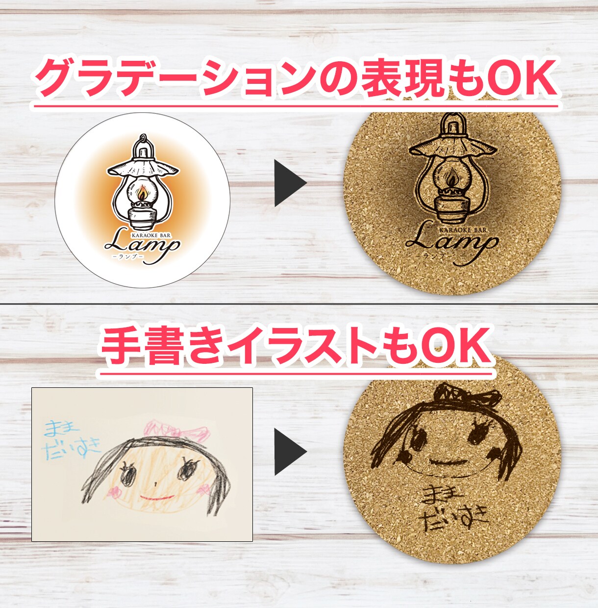 おしゃれオリジナルコースター作ります 【送料込み】お店・ノベルティ・お祝いに！コルクレーザー加工！ イメージ5