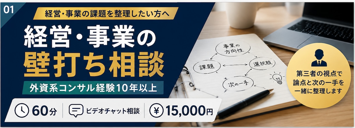 経営・事業の課題を壁打ち・整理します 外資系コンサル経験10年以上｜60分で論点と次の一手を整理 イメージ1