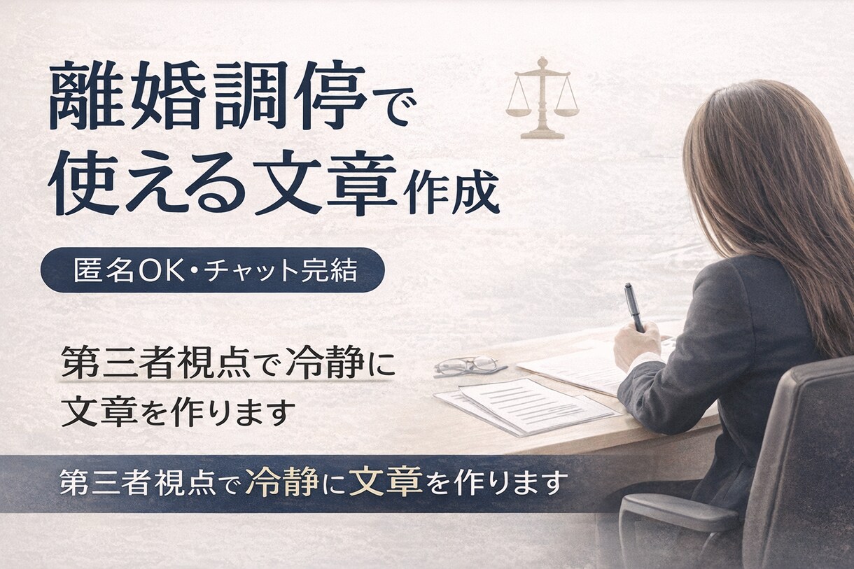 離婚調停で不利にならない文章を作成します 調停・婚姻費用・面会交流などの主張文を冷静に整理します イメージ1