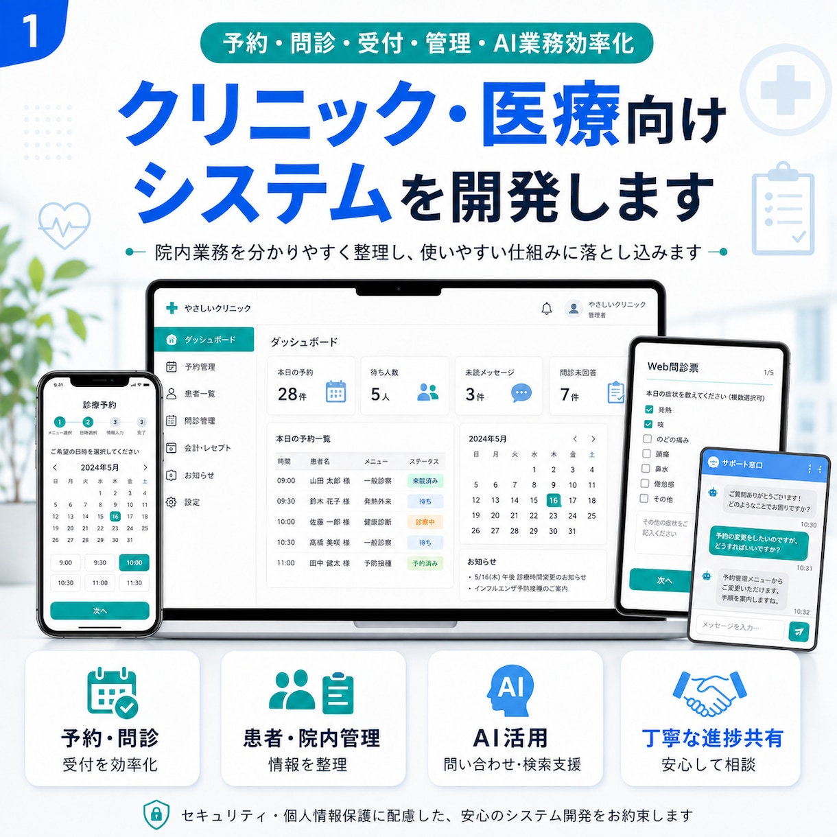 クリニック・医療向けシステムを開発します 予約・問診・管理・AI業務効率化まで一貫対応 イメージ1