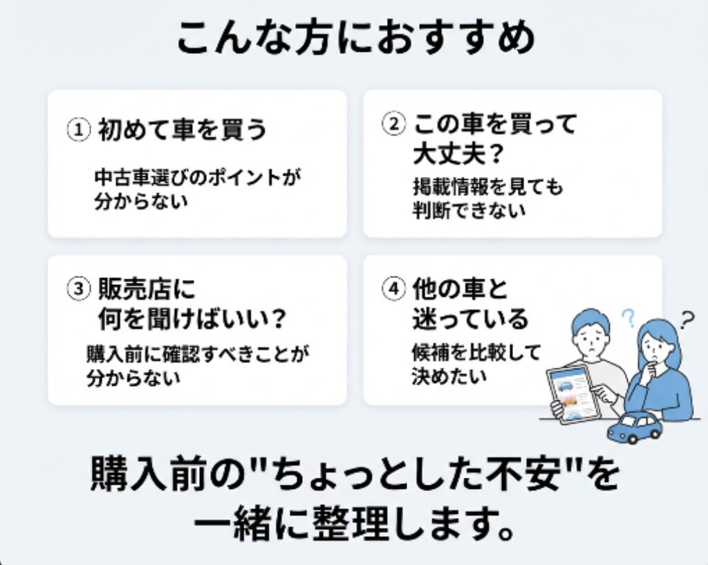 初めての中古車選び、一緒に失敗を防ぎますます その中古車、本当にあなたに合っていますか？ イメージ2