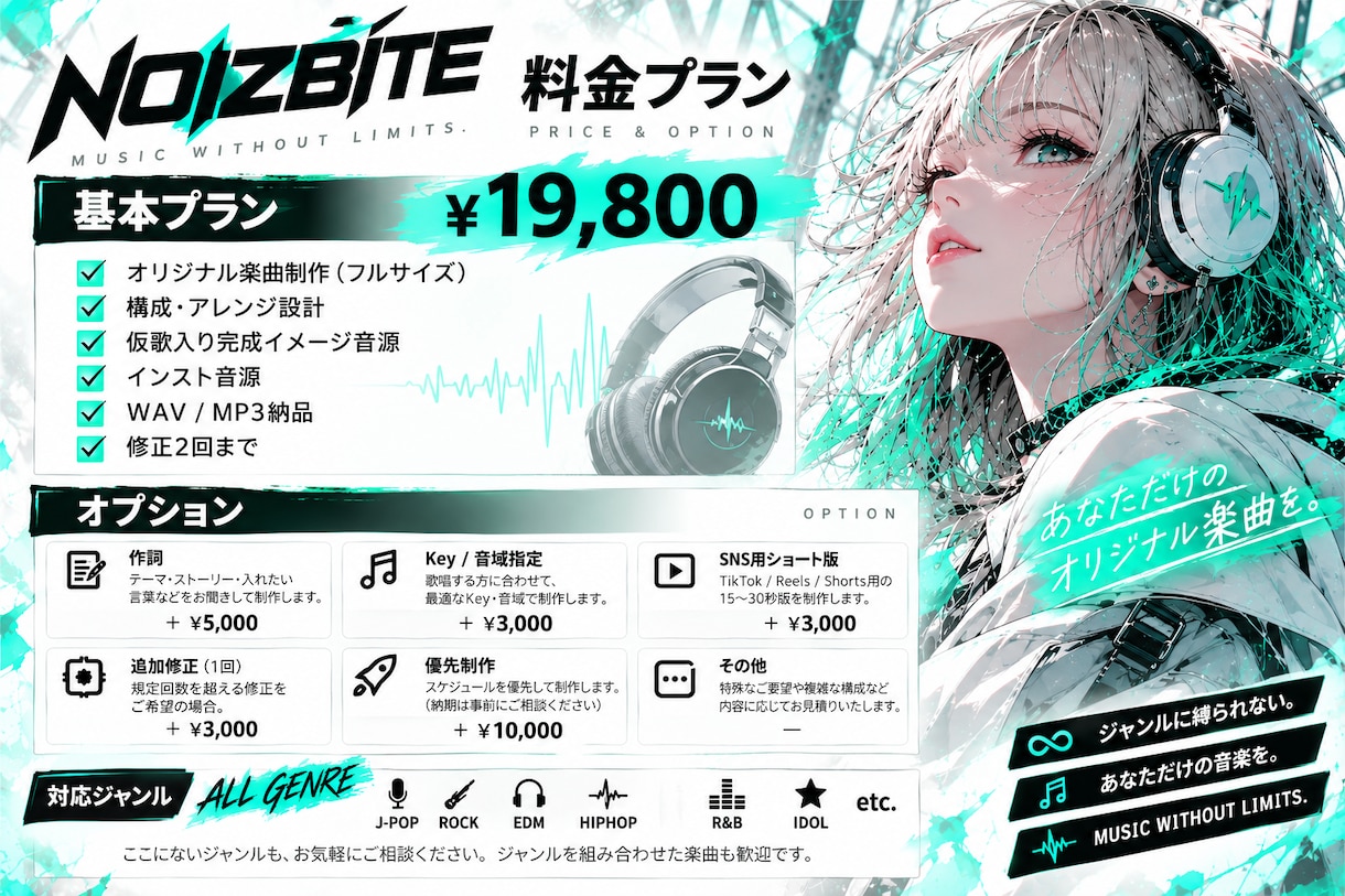 こんな曲が欲しいをオリジナル楽曲にします J-POP・ROCK・アイドル・EDMまでジャンルに縛りなし イメージ4