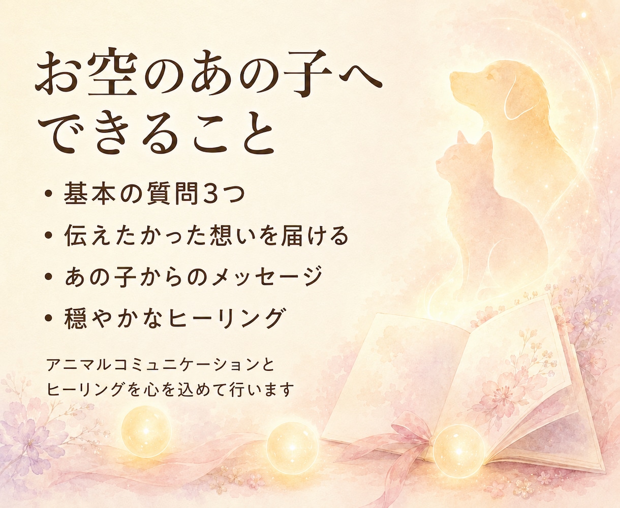 お空のあの子と心をつなぎ想いをお届けします 言葉にならない質問の整理と、優しいヒーリングを行います イメージ3