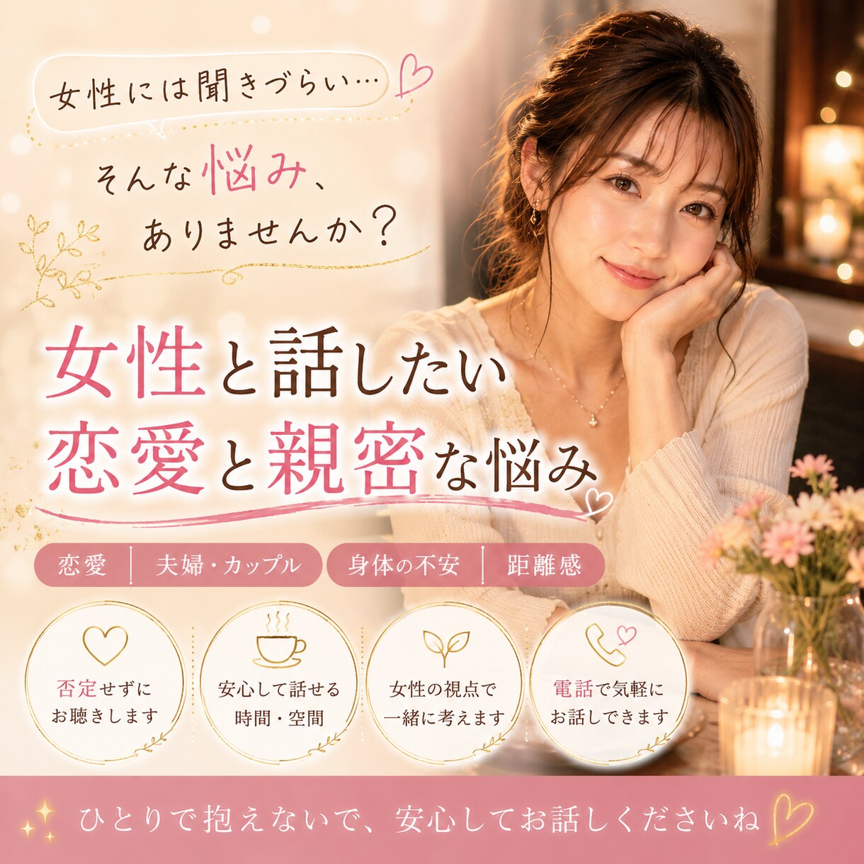 どんな悩みも否定せずあなたの気持ちに寄り添います NGなし、性の悩み、性癖やトラウマも100%受け止めます イメージ1