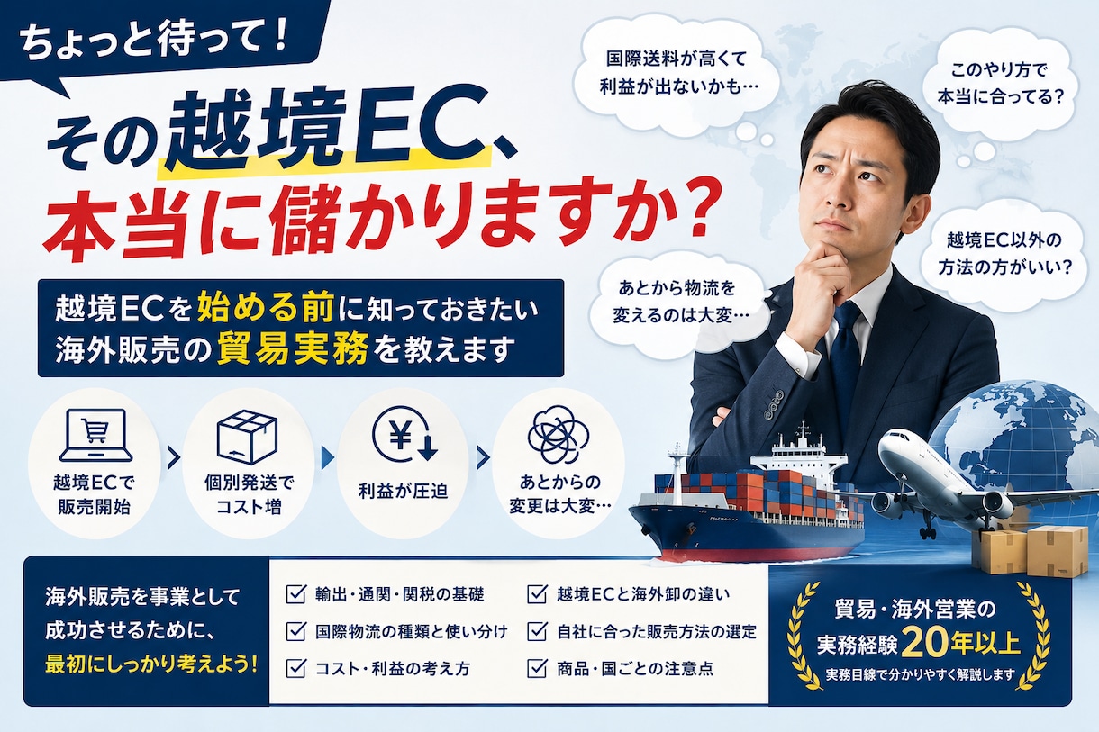 海外販売・輸出入の実務を教えます ちょっと待って！その越境EC、本当に儲かりますか？ イメージ1