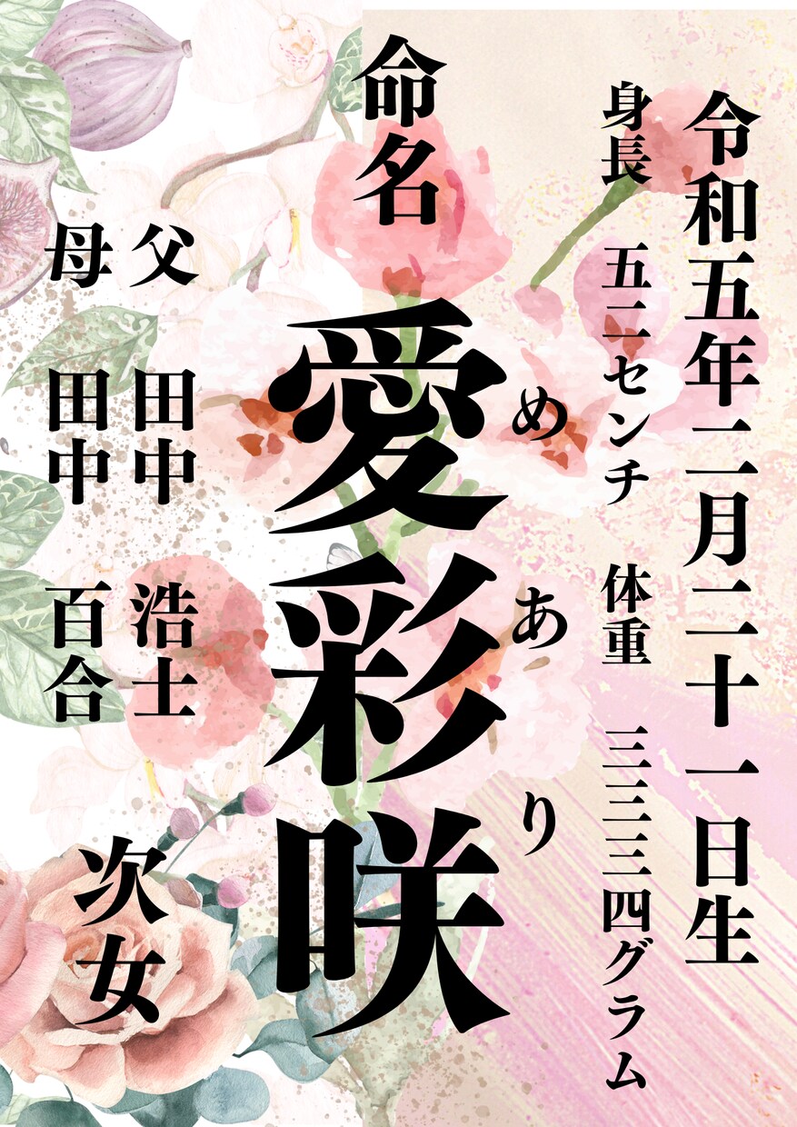 セミオーダー　お洒落なインテリア命名書　作成します センス抜群♡大切なお子様のお名前を末長くお部屋に飾りませんか イメージ8