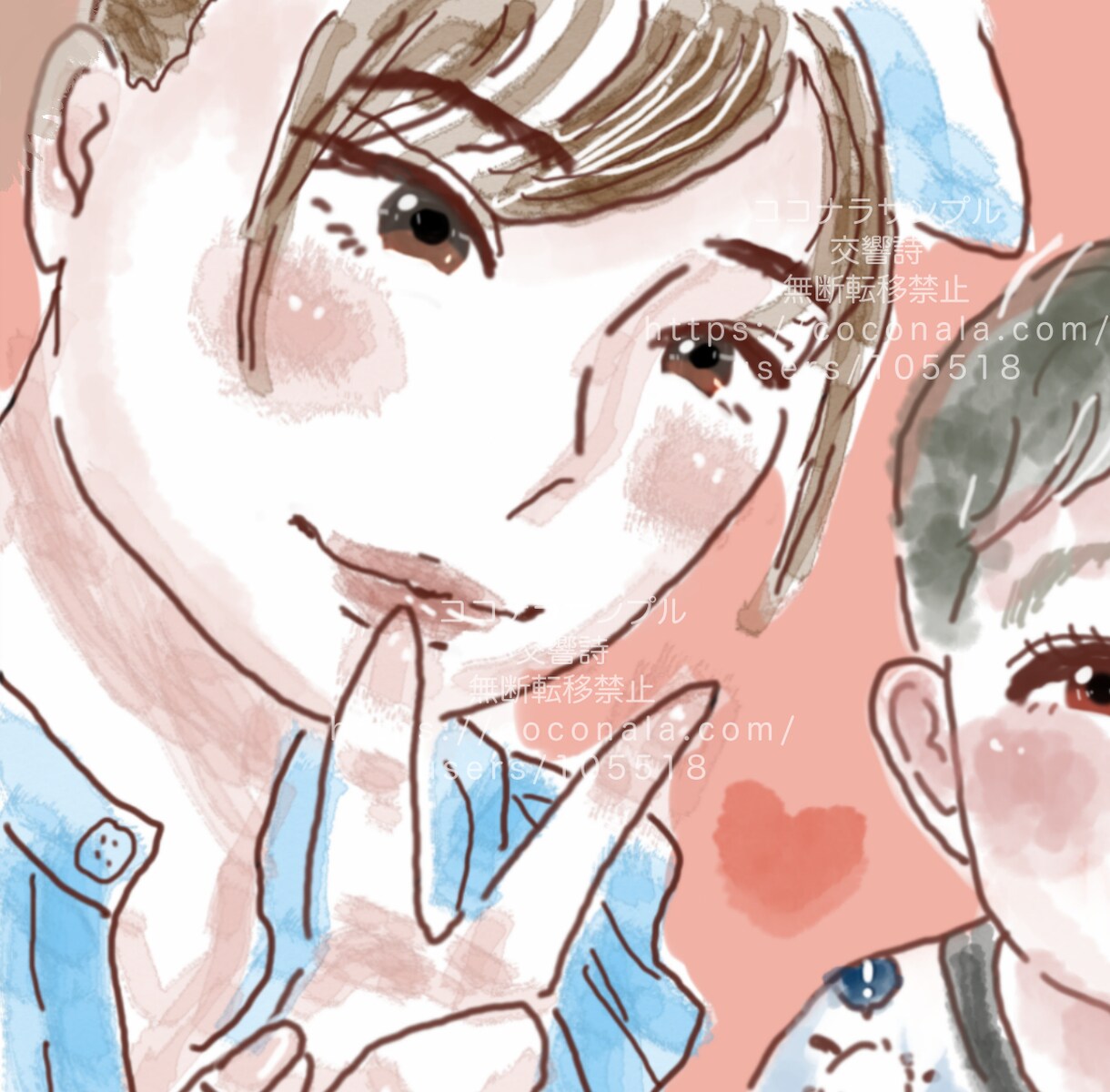 水彩画風のおしゃれで可愛い似顔絵を制作いたします オシャレでゆるふわほんわか。プレゼントや記念日にもおすすめ。 イメージ2
