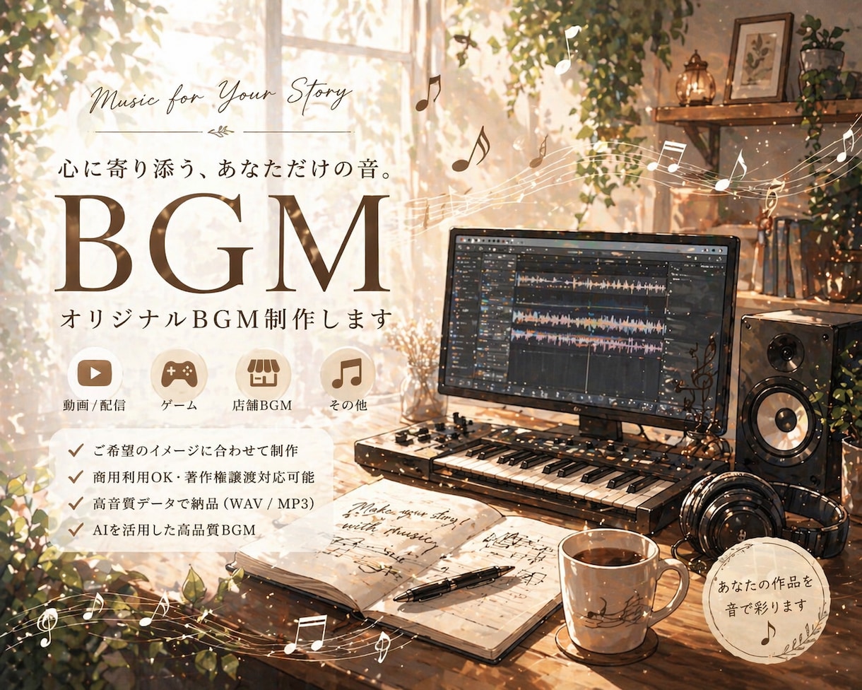 イメージにぴったりのBGM、一緒に作ります あなたの想い・理想をBGMにします。 イメージ1