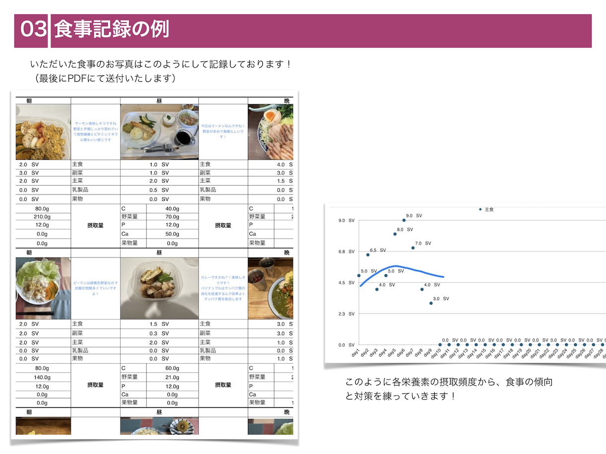 10日間の食事分析から痩せる為の戦略を見つけます 記録PDFとフィードバック動画つき！栄養士による食事分析 イメージ5