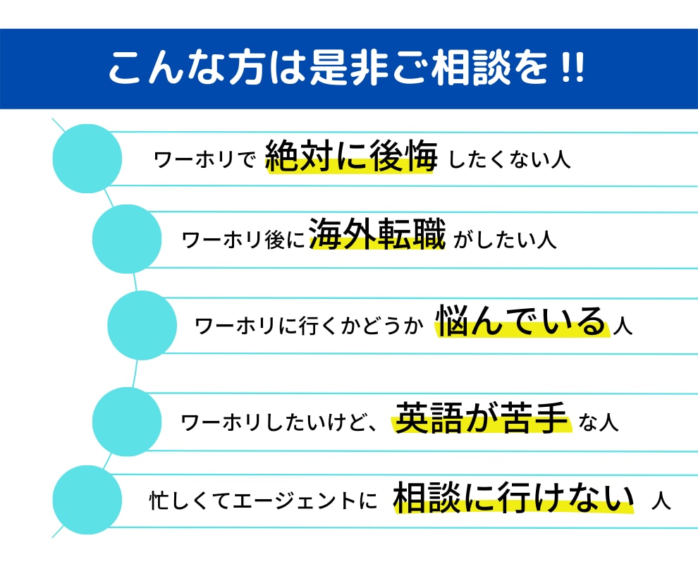 ちょうどいい感じのワーホリ相談をします 『ちょうどいい感じ』にあなたのワーホリのお悩みを解決します イメージ3