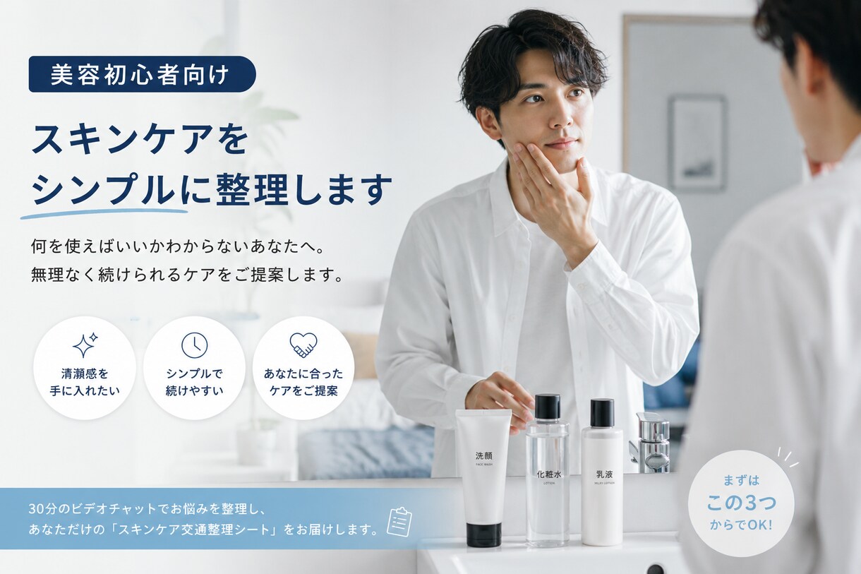 あなたのためのスキンケア交通整理シートを作成します 美容初心者向けスキンケアコンサル【男性向け】 イメージ1