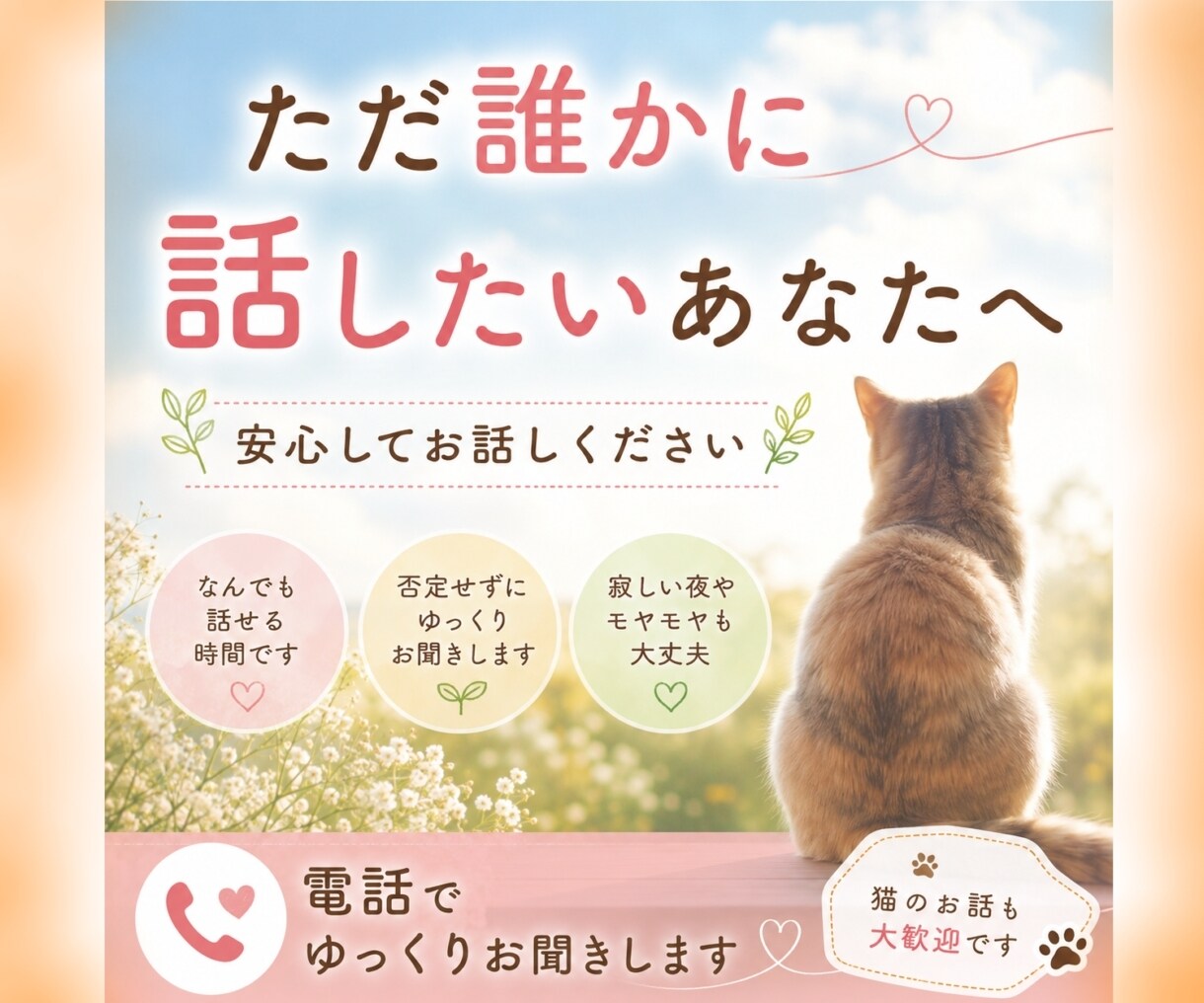 話し相手になります。雑談・愚痴｜優しく聞きます 話すだけで少し心が軽くなる時間を届けます イメージ1