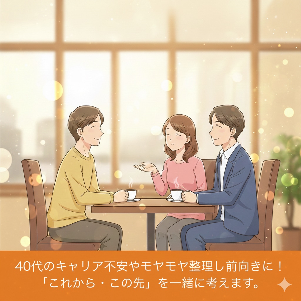 40代のキャリア不安やモヤモヤ整理し前向きにします のべ3千人の面談実績。40代の「この先」を一緒に考えます イメージ1