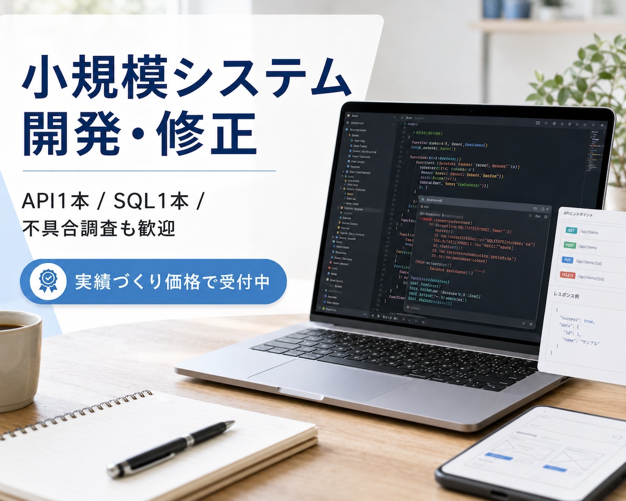 現役エンジニアが小さな新規開発・修正も承ります API1本、SQL1行から原因不明の不具合まで対応 イメージ1
