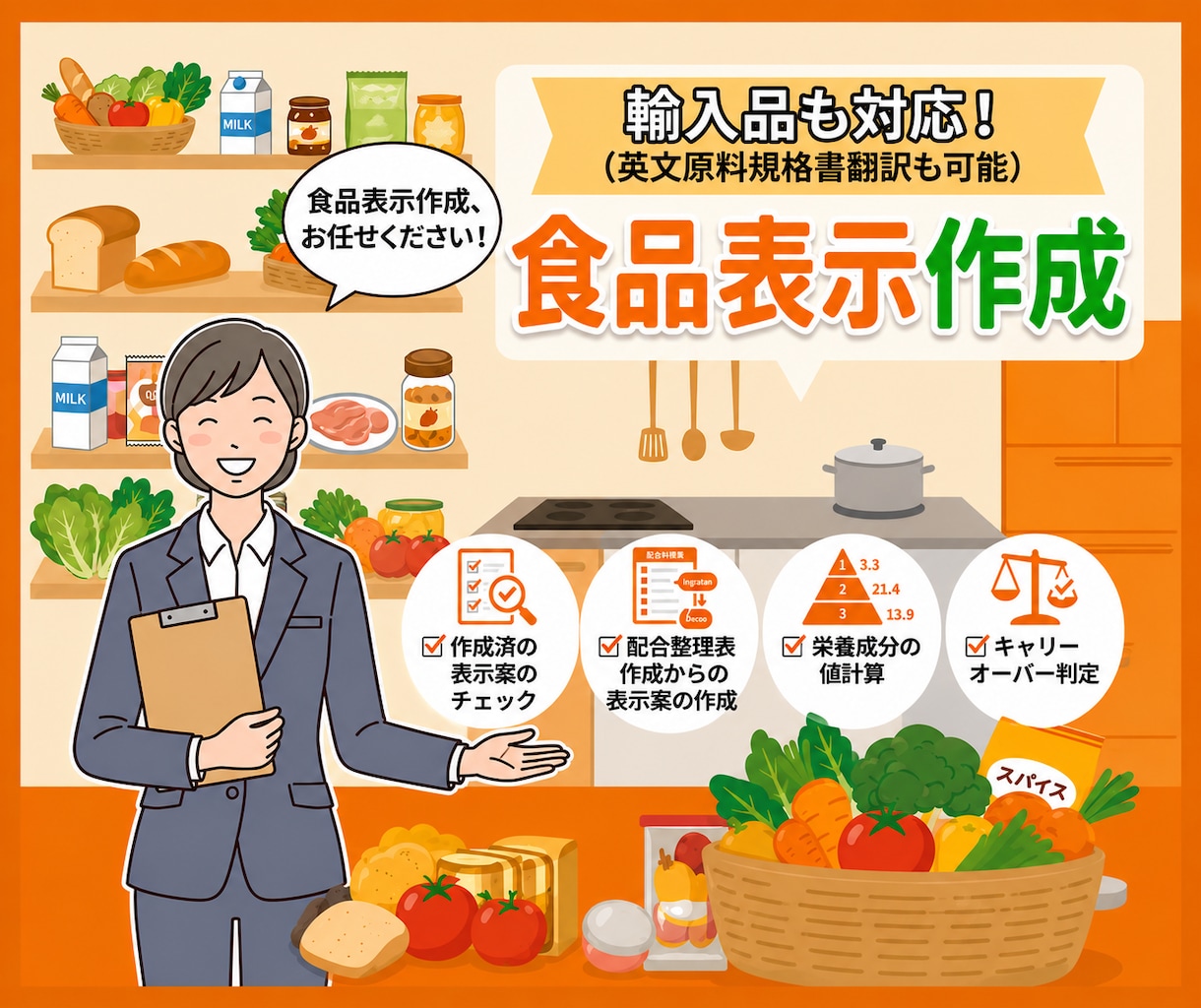 配合整理、栄養計算、食品表示案を作成します 人手がなく作成時間がない方、食品表示案を作成ご提案致します。 イメージ1