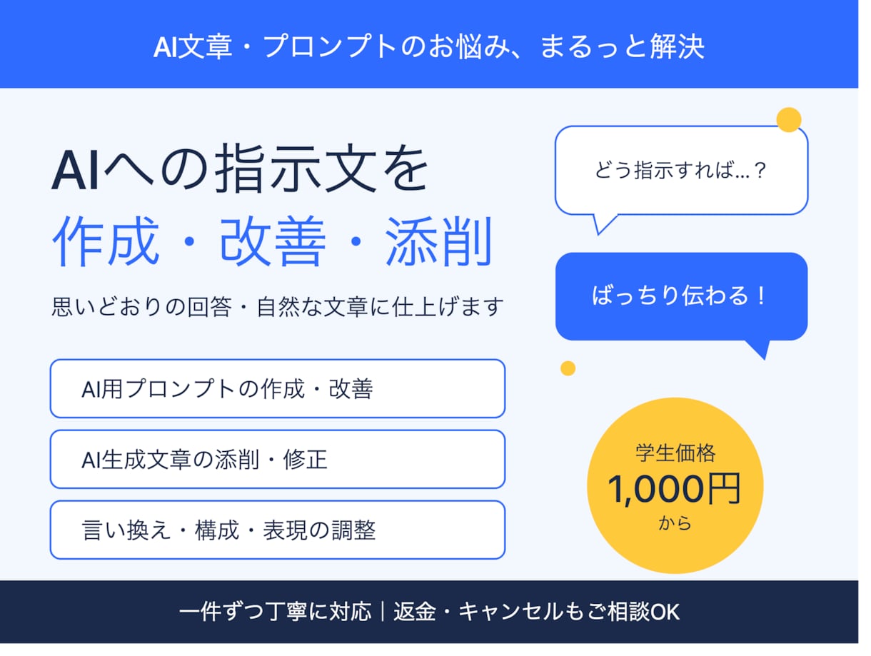 AIプロンプト作成・文章添削・修正を承ります AIプロンプト・出力文章の改善サービス イメージ1
