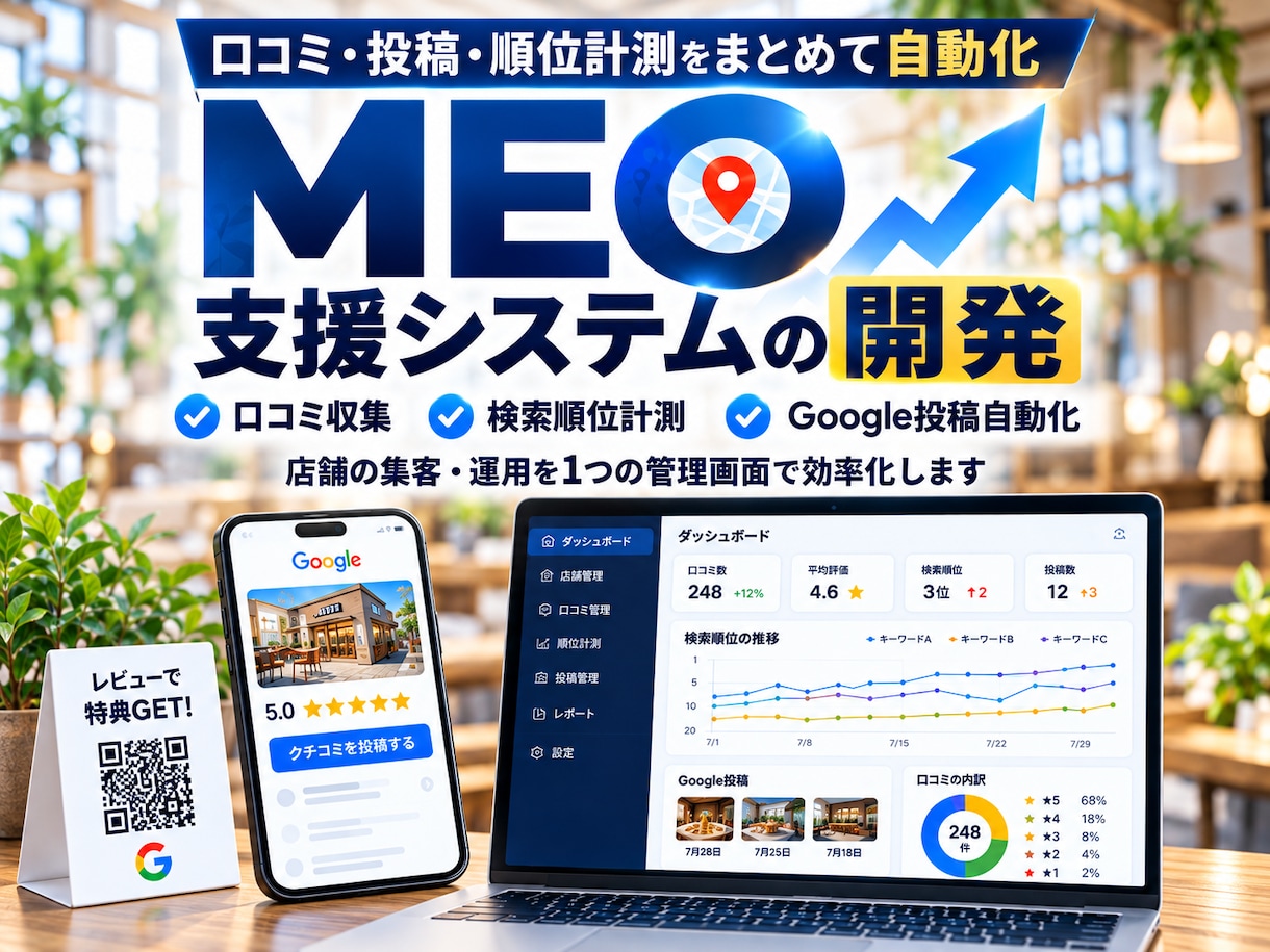 MEO対策・口コミ・順位計測を自動化します 口コミ・順位計測・Google投稿をまとめて自動化 イメージ1