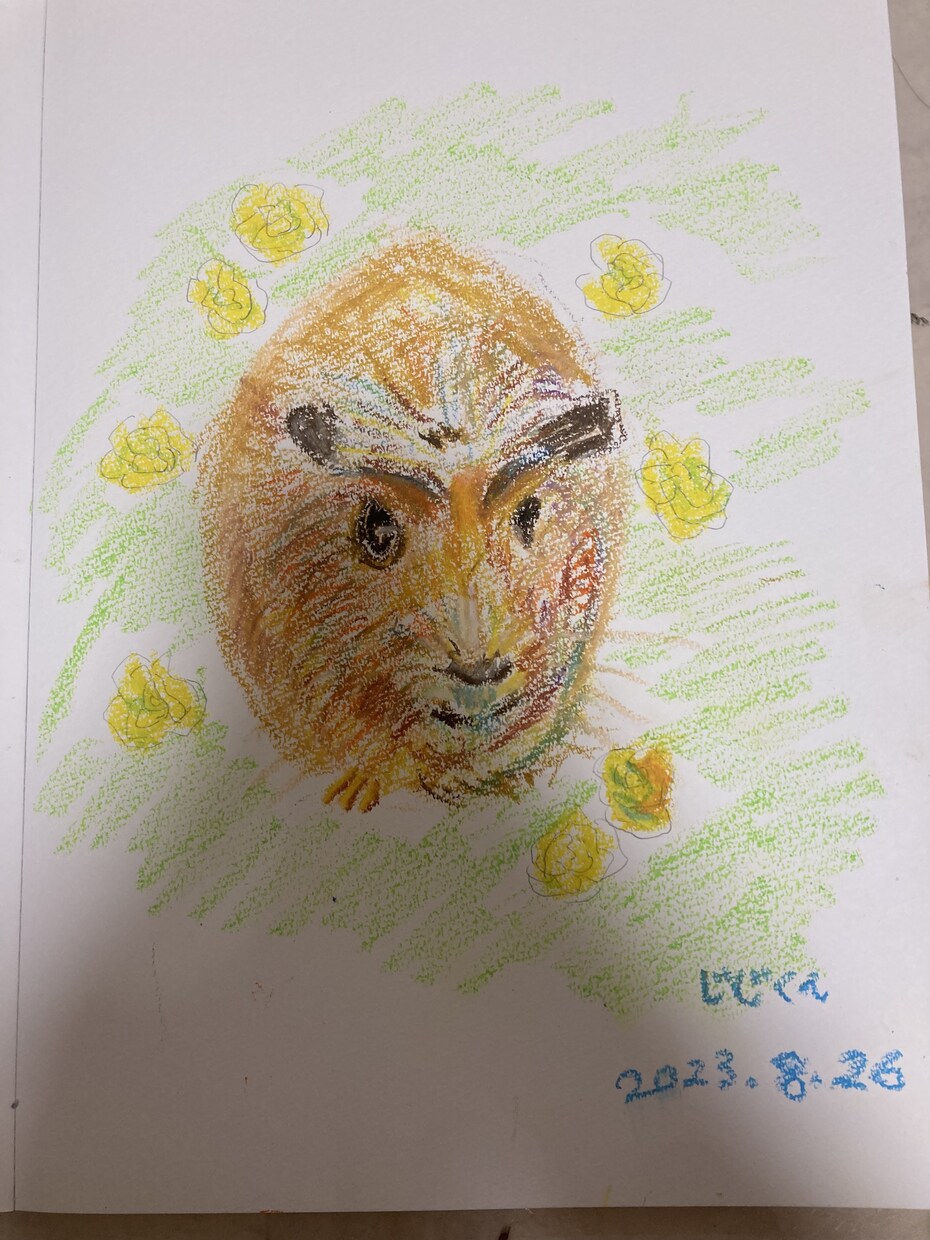 ペットちゃんの似顔絵をクレヨンで色紙にかきます ペットちゃんの性格や雰囲気に合わせてイラストを描きます イメージ4