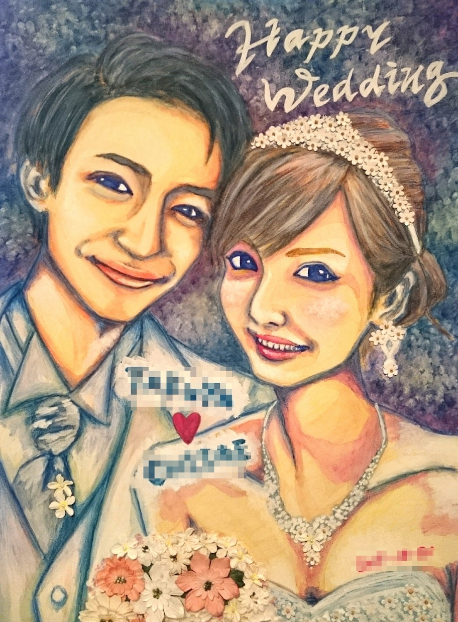 結婚式のテーマにあったお二人の似顔絵を描きます ウェルカムボードや両親への記念品にピッタリの似顔絵を描きます イメージ2