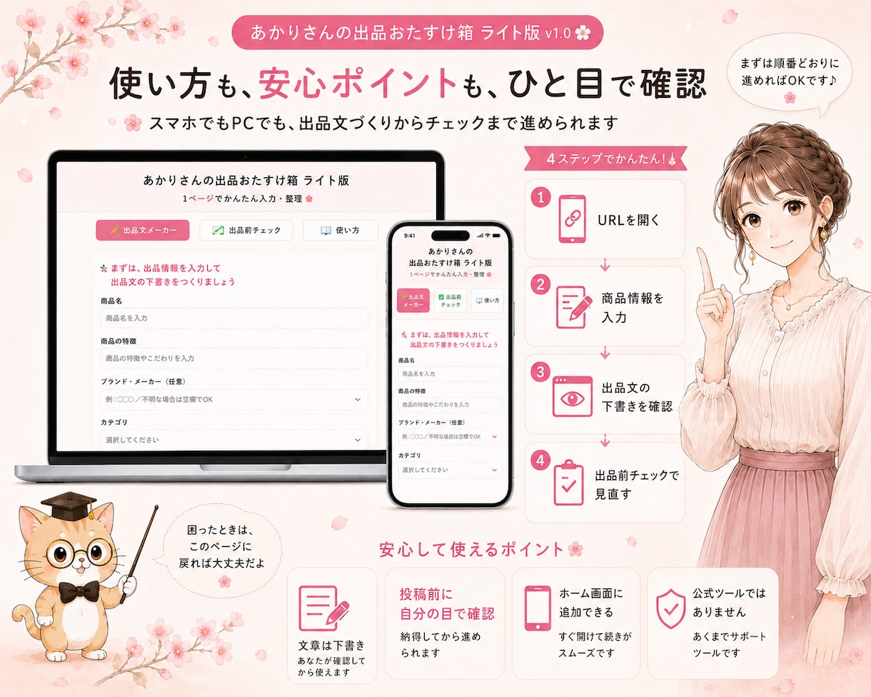 URLを開くだけでフリマ出品の世界へ飛び込めます 説明文づくりと出品前チェックができるかんたんキット イメージ8