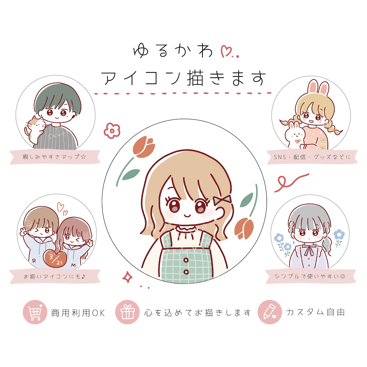 カスタム自由！ゆるかわデフォルメイラストを描きます SNS、グッズ、挿絵、プレゼント、お揃いアイコンに♪ イメージ1